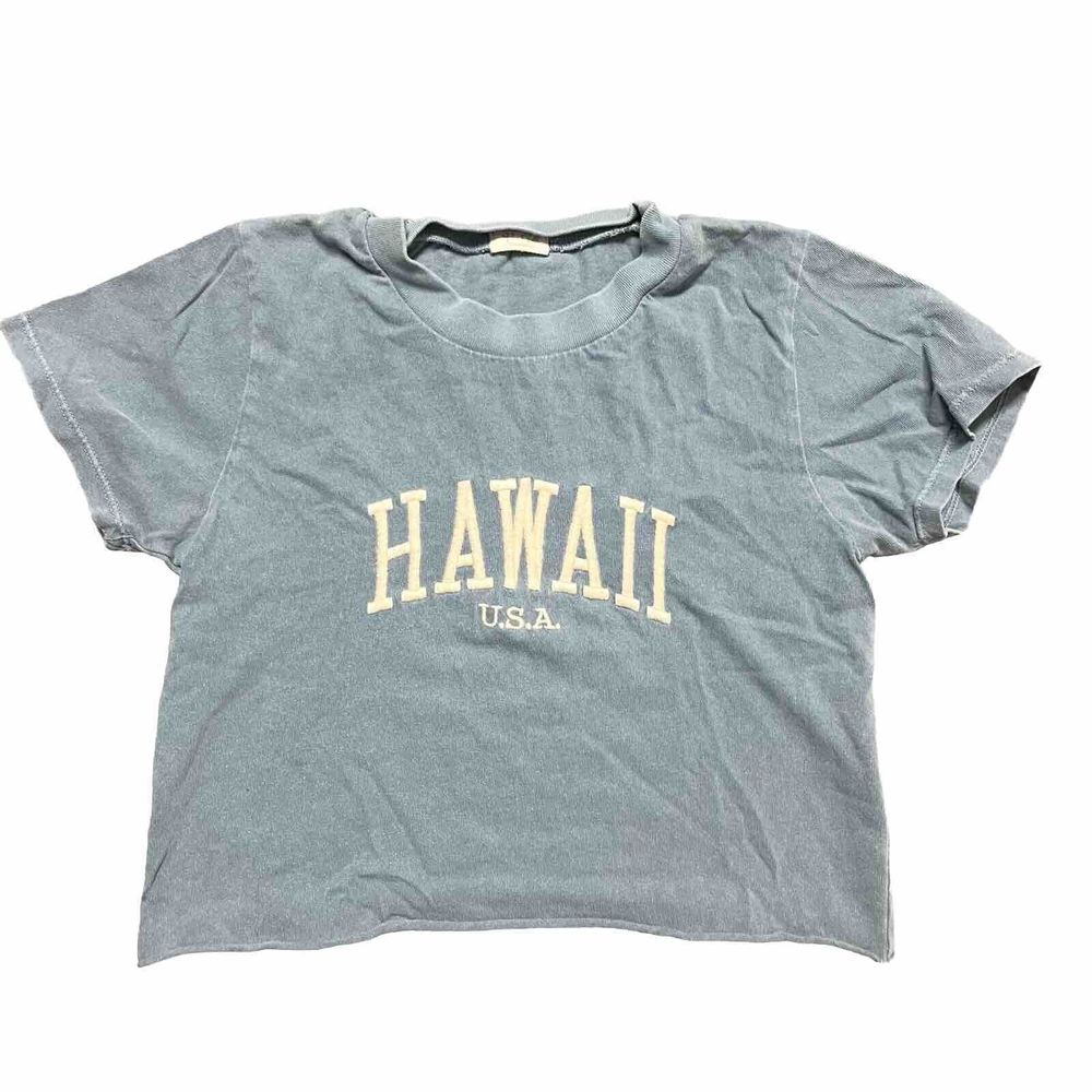 Pac Sun John Galt Hawaii Cropped Tee Size XS Embroidered Short Sleeve Blue
